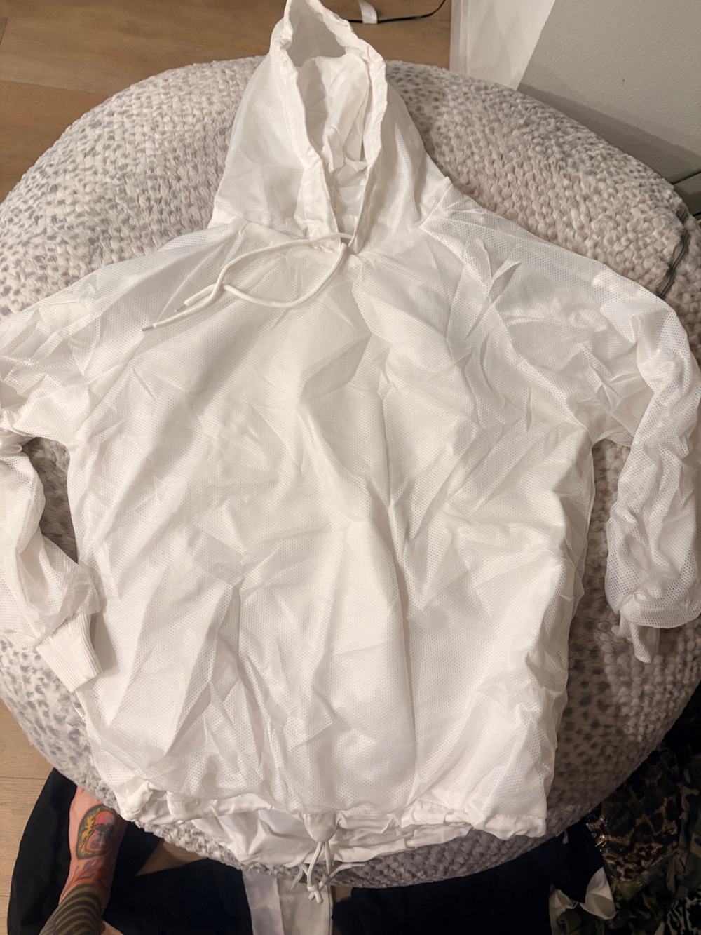Fashion Nova White Sheer Mesh Hooded Pullover with Pants